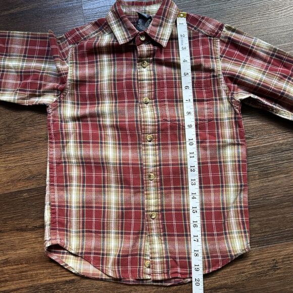 Lands’ End Boys Large Checked Plaid Button Up Shirt Red Brown L Long Sleeve - Picture 6 of 9